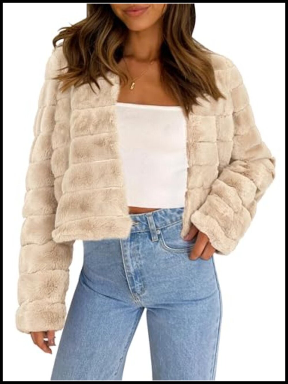 Faux Fur Cropped Jacket Long Sleeve Fluffy Winter Coat Wedding Bolero Shrug